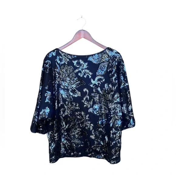 MSK Women’s Floral Sparkly Sequin Dark Blue Formal Blouse Size XL - Picture 1 of 7